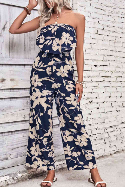 Floral Strapless Wide Leg Jumpsuit | AdoreStarr