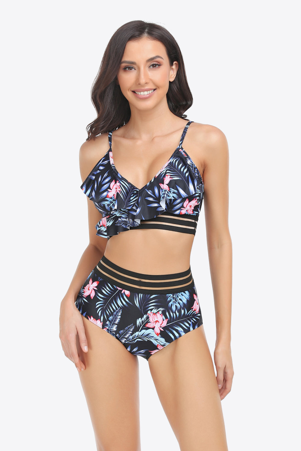 Ruffled Plunge Bikini Set | AdoreStarr