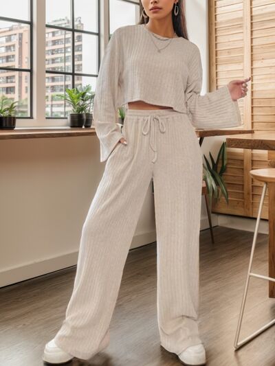 Ribbed Top and Drawstring Pants Set | AdoreStarr