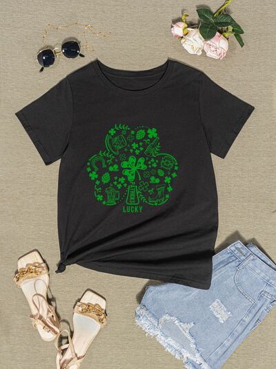 Lucky Clover Round Neck T-Shirt | AdoreStarr