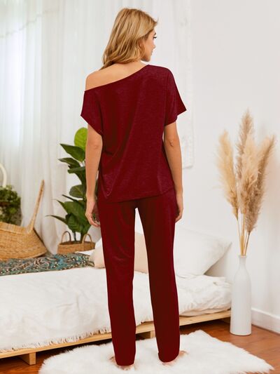 Round Neck Top and Pants Lounge Set | AdoreStarr