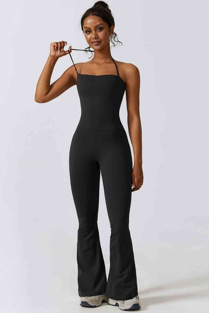 Halter Neck Flare Sport Jumpsuit | AdoreStarr