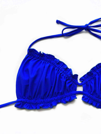 Frill Trill Halter Neck Bikini Set - Royal Blue