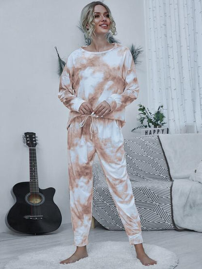 Tie-Dye Top and Drawstring Pants Lounge Set | AdoreStarr