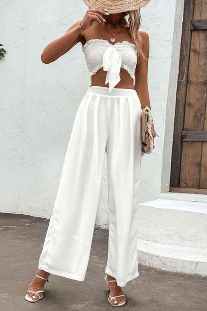 Smocked Tube Top and Wide Leg Pants Set | AdoreStarr