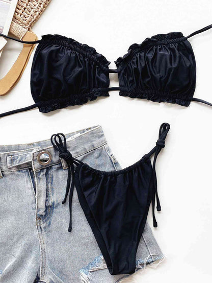 Frill Trill Halter Neck Bikini Set - Black