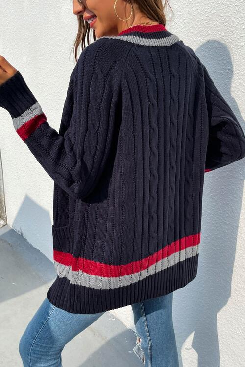 Open Front Striped Long Sleeve Cardigan | AdoreStarr