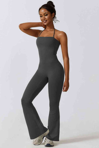 Halter Neck Flare Sport Jumpsuit | AdoreStarr