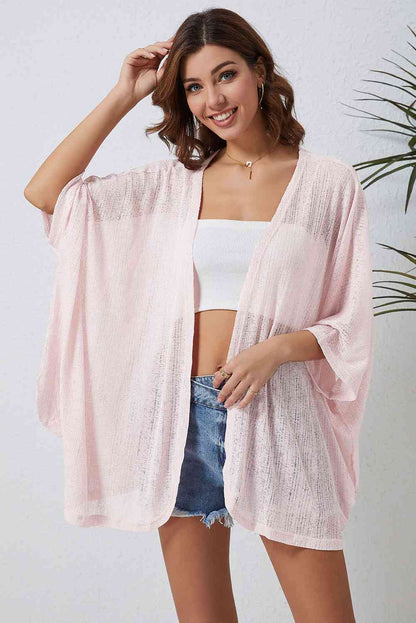 Open Front Three-Quarter Sleeve Cardigan | AdoreStarr