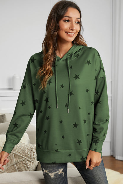 Star Print Drawstring Detail Hoodie | AdoreStarr