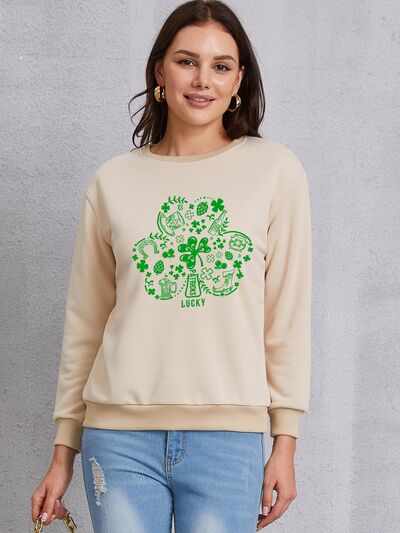 Lucky Clover Round Neck Sweatshirt | AdoreStarr