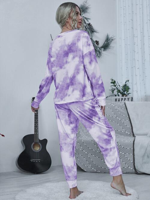 Tie-Dye Top and Drawstring Pants Lounge Set | AdoreStarr