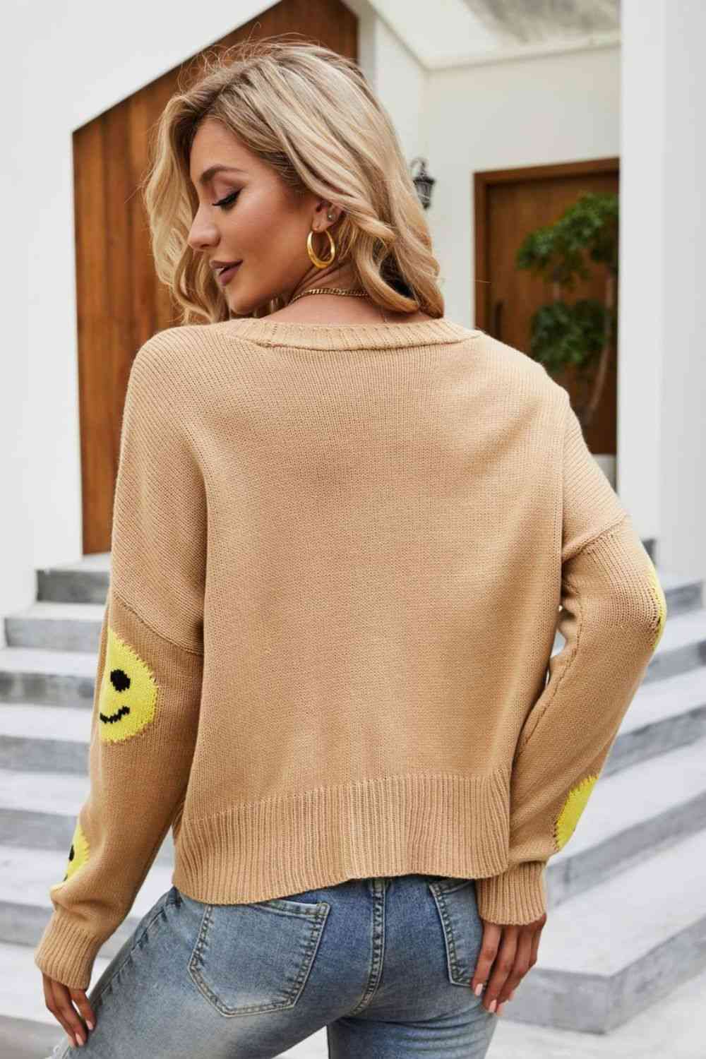 Smiley Face Ribbed Trim Cardigan | AdoreStarr