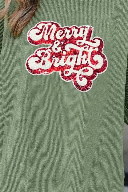 Ribbed Sequin Letter Graphic Sweatshirt | AdoreStarr