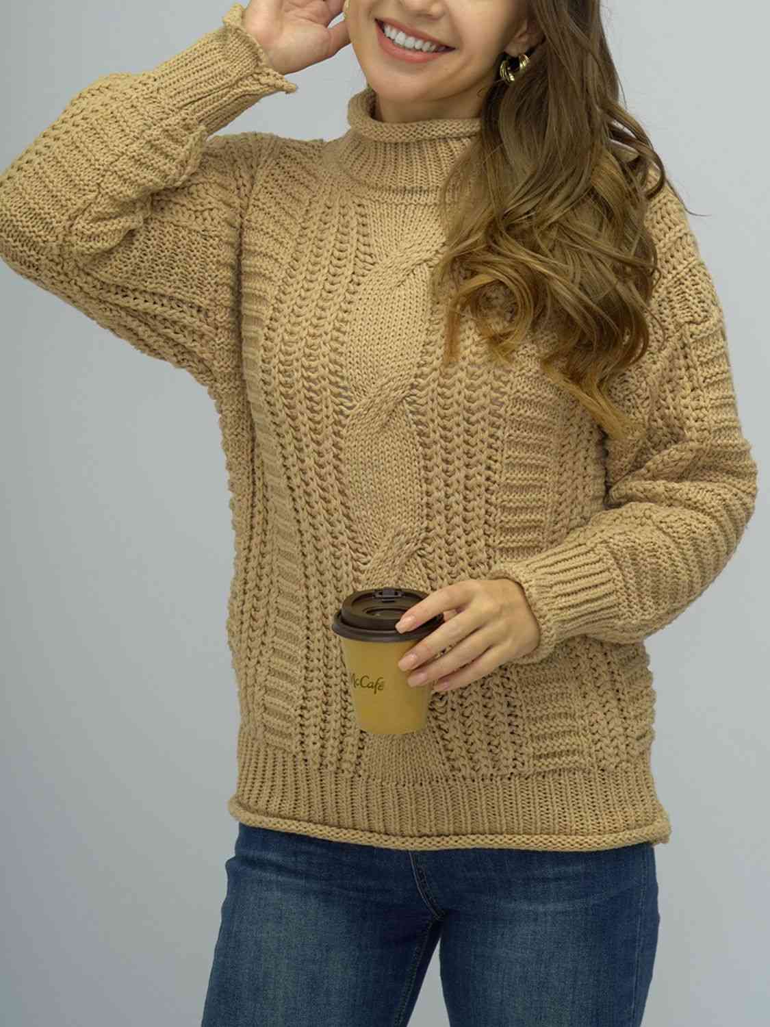 Cable-Knit Mock Neck Sweater | AdoreStarr