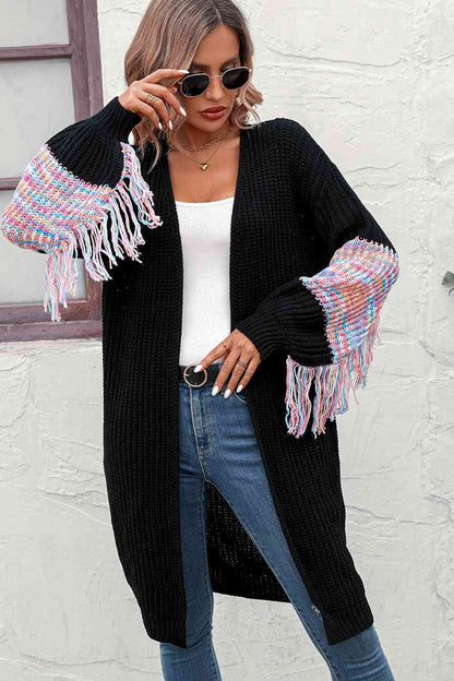 Fringe Sleeve Dropped Shoulder Cardigan | AdoreStarr