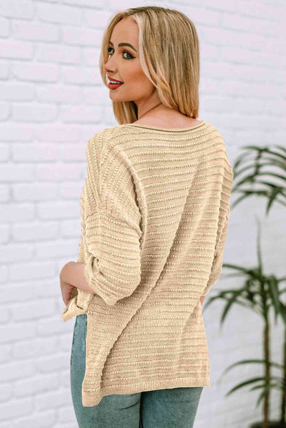 Dropped Shoulder Side Slit Pullover Sweater | AdoreStarr