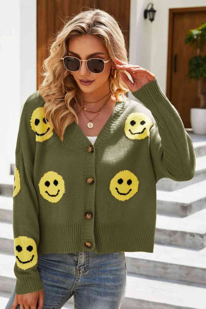 Smiley Face Ribbed Trim Cardigan | AdoreStarr