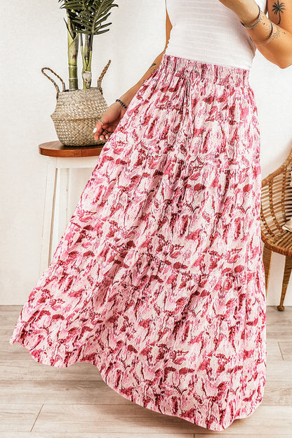 Printed Smocked Waist Maxi Skirt | AdoreStarr