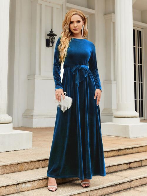 Tie Front Long Sleeve Maxi Dress | AdoreStarr