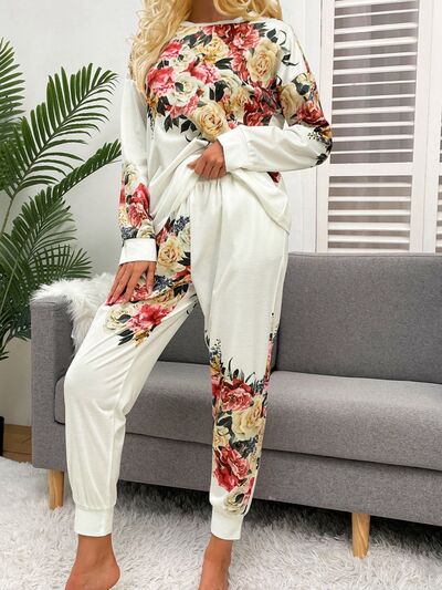 Printed Top and Drawstring Pants Lounge Set | AdoreStarr