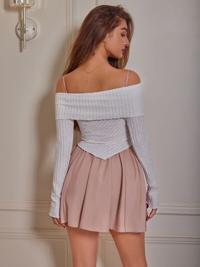 Off-Shoulder Ribbed Top and Mini Cami Dress Set | AdoreStarr