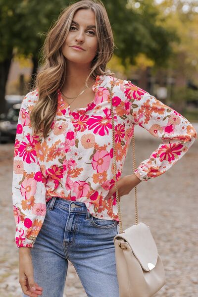 Floral Frill Long Sleeve Blouse | AdoreStarr