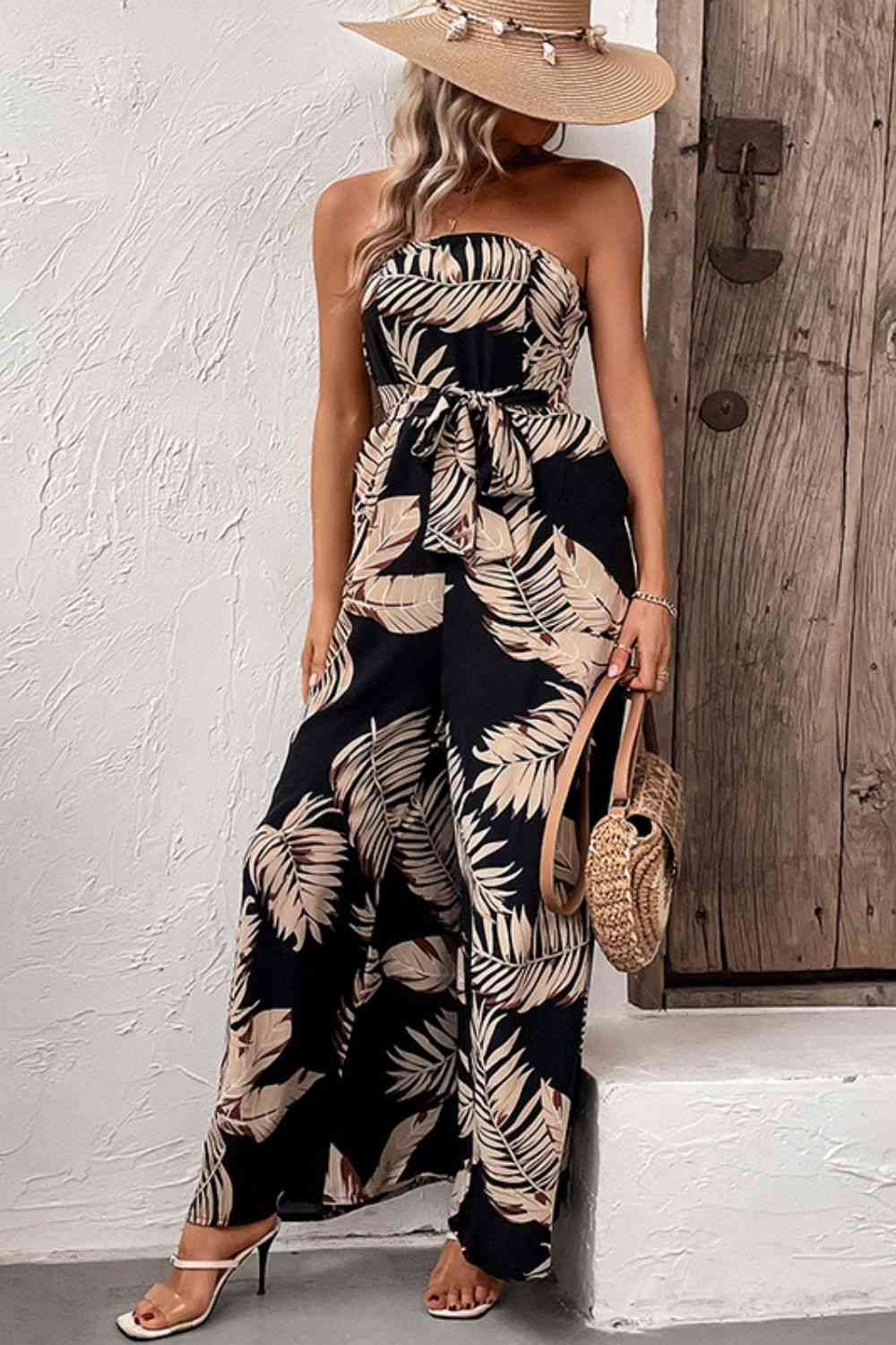 Printed Strapless Wide Leg Jumpsuit | AdoreStarr