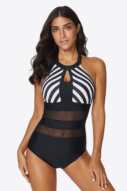 Cutout Spliced Mesh One-Piece Swimsuit | AdoreStarr