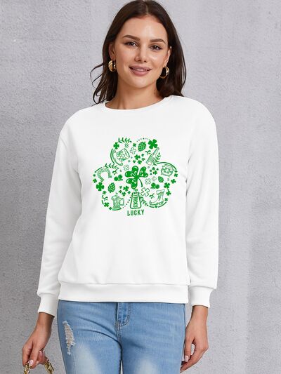 Lucky Clover Round Neck Sweatshirt | AdoreStarr