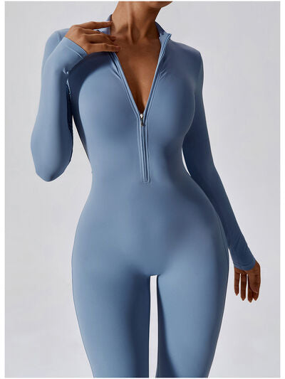 Zip Up Mock Neck Long Sleeve Jumpsuit | AdoreStarr