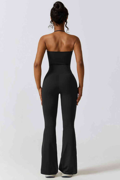 Halter Neck Flare Sport Jumpsuit | AdoreStarr