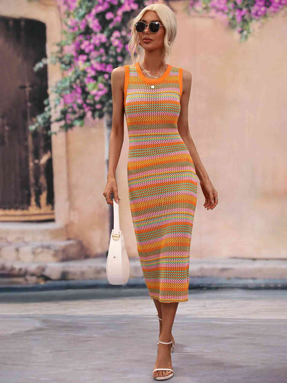 Striped Sleeveless Midi Cover-Up Dress | AdoreStarr