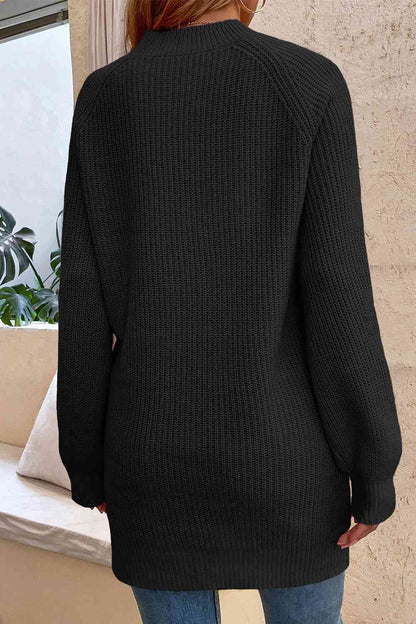 Round Neck Button Detail Ribbed Sweater | AdoreStarr