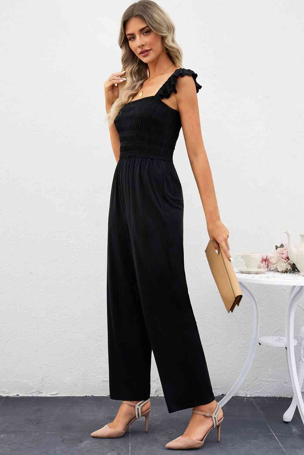 Smocked Square Neck Wide Leg Jumpsuit | AdoreStarr