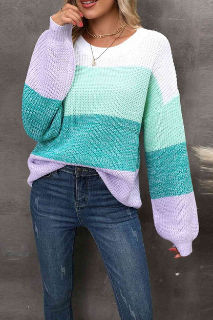 Color Block Dropped Shoulder Sweater | AdoreStarr