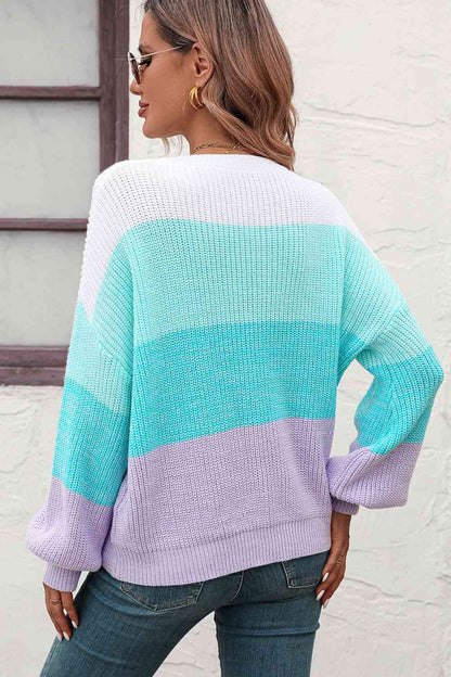 Color Block Ribbed Pullover Sweater | AdoreStarr