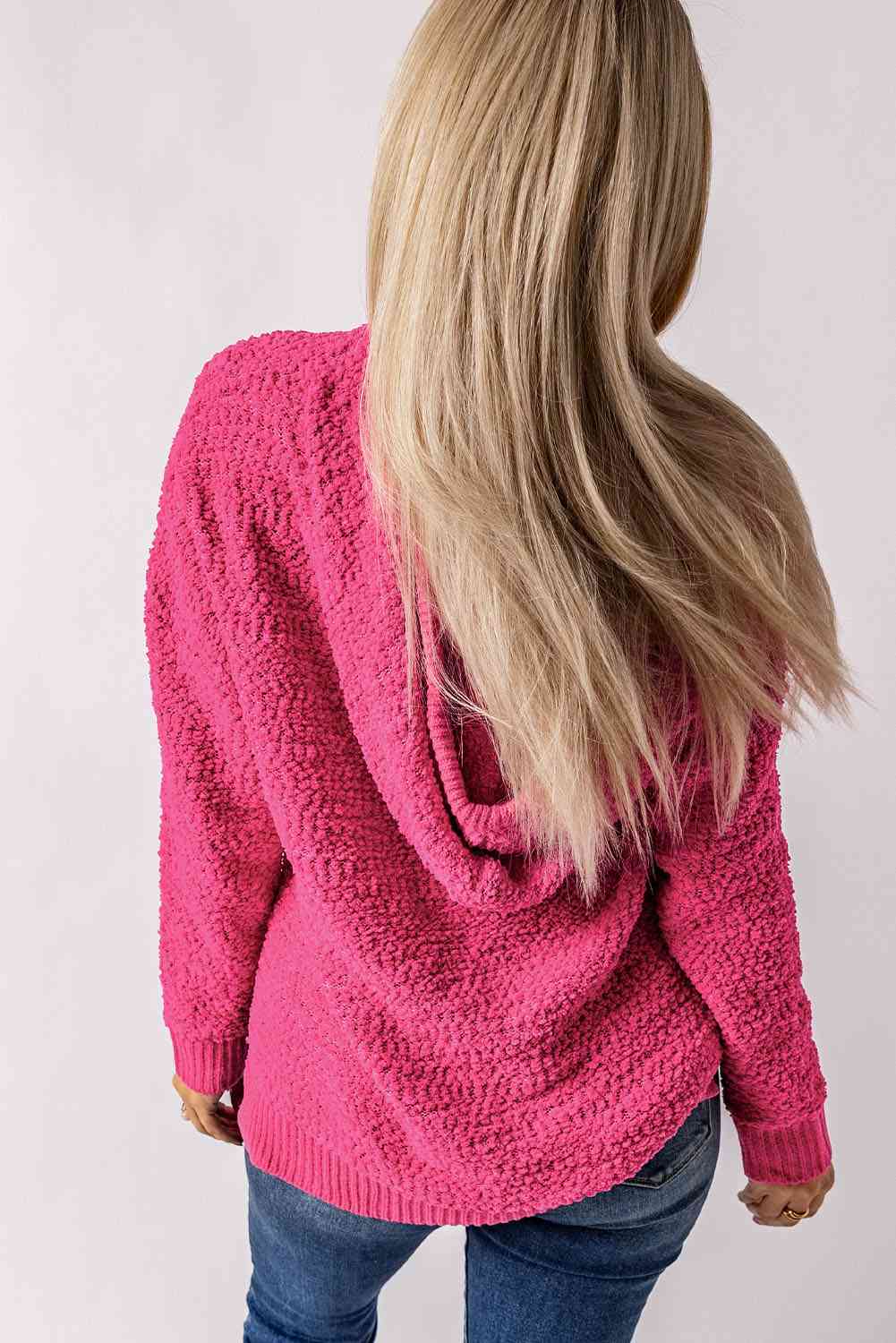 Popcorn Knit Slit Hooded Sweater | AdoreStarr