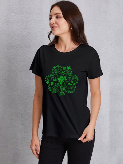 Lucky Clover Round Neck T-Shirt | AdoreStarr