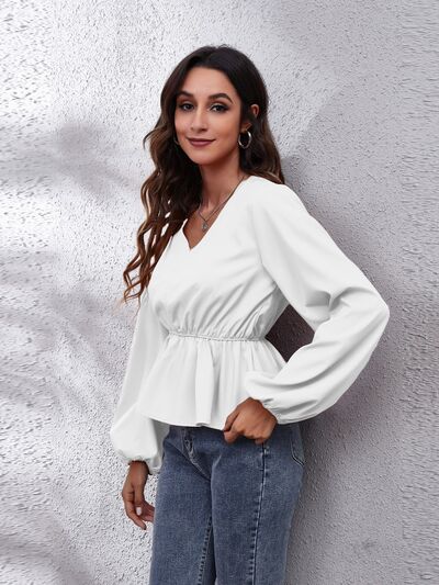 Balloon Sleeve Peplum Blouse | AdoreStarr