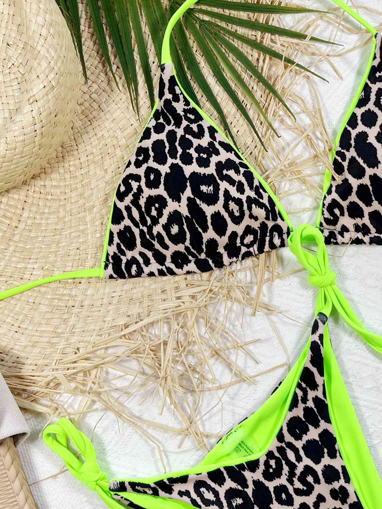 Leopard Print Tie Side Bikini Set - Green