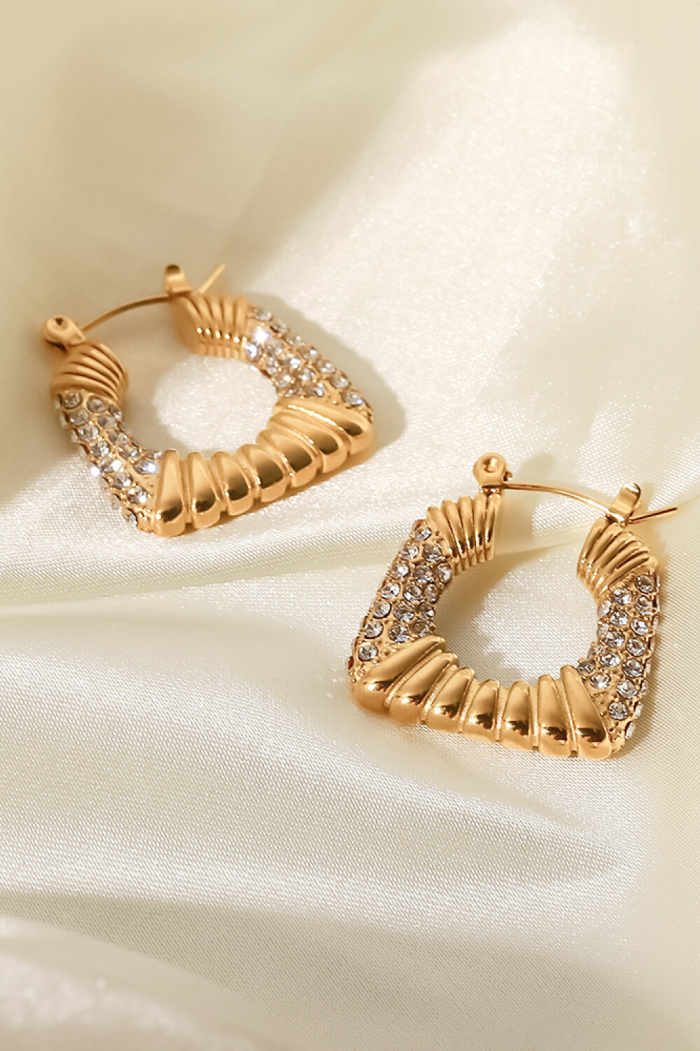 Inlaid Cubic Zirconia Earrings - Gold One Size