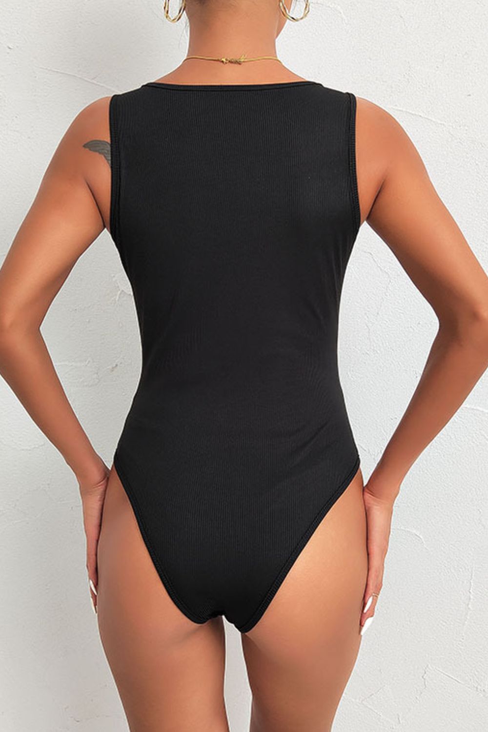 Spliced Lace Deep V Sleeveless Bodysuit | AdoreStarr