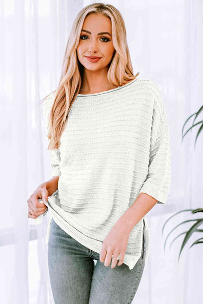 Dropped Shoulder Side Slit Pullover Sweater | AdoreStarr